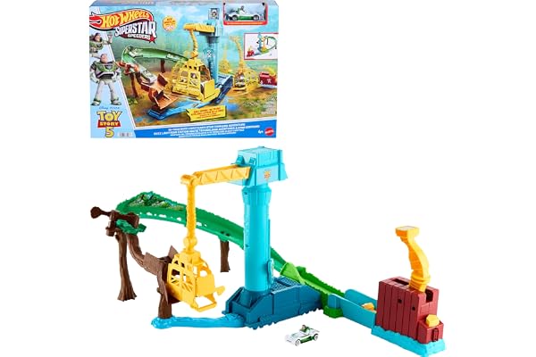 Hot Wheels Toy Car Track Set, Disney and Pixar Toy Story 5 Superstar Speeders Hi-Tech Buzz Lightyear’s Star Command Adventure