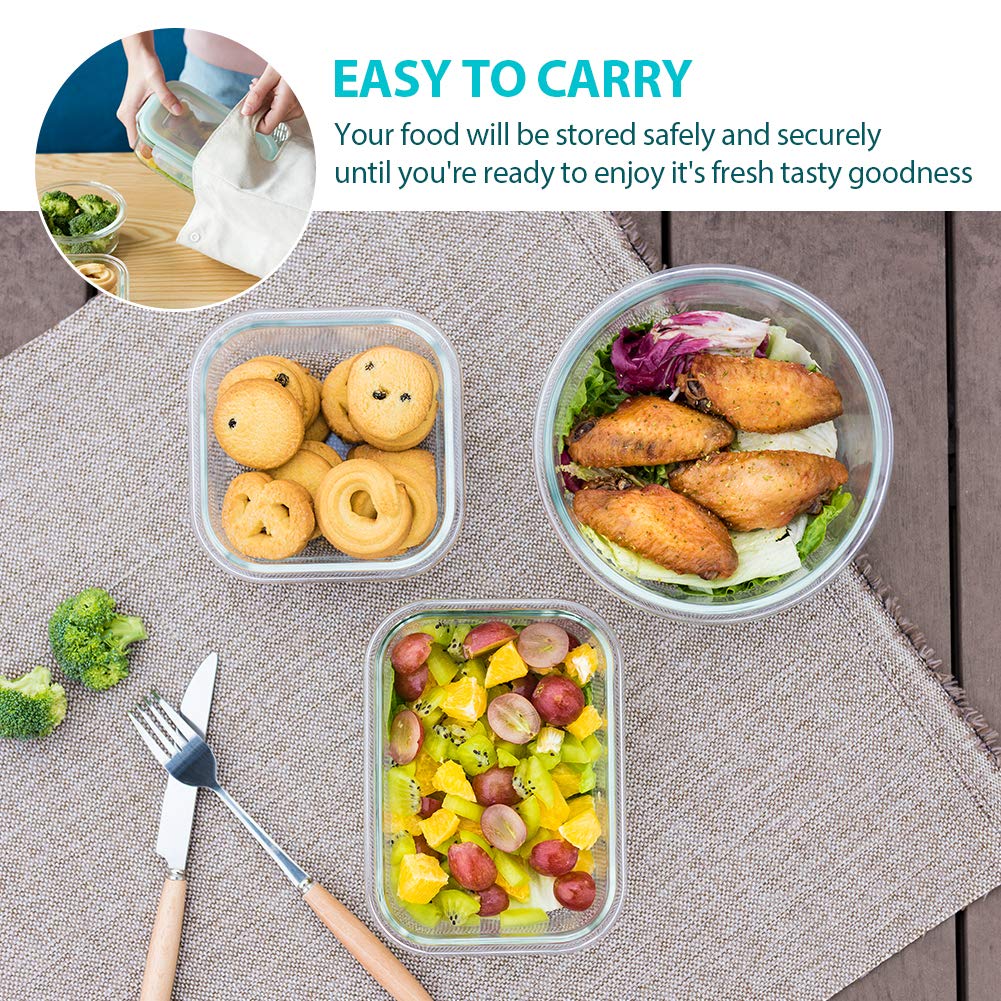 Bayco Glass Food Storage Containers with Lids, [24 Piece] Glass Meal Prep Containers, Airtight Glass Bento Boxes, BPA Free & FDA Approved & Leak Proof (12 lids & 12 Containers)