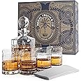 Regal Trunk & Co. Whiskey Decanter Sets | 4 Square Engraved Tumblers Whisky Decanter & Glass Set | Crystal Decanter Set Bourb