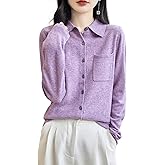 Chanyarn Women's Polo Neck 100% Merino Wool Sweater 2025 Spring Basic Long Sleeve Knitted Cardigan Sweater with Pocket