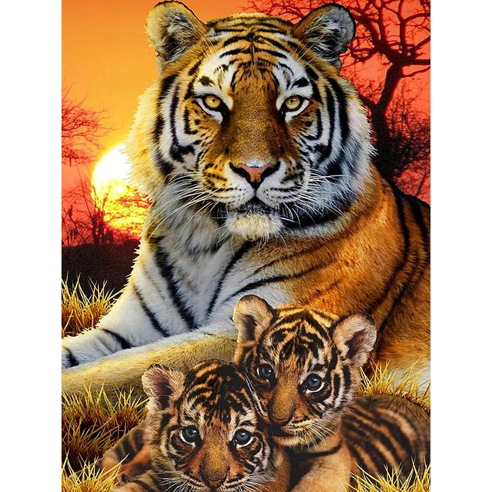 MXJSUA DIY Sunset Tiger Animal Diamond Art Kits for Adults, Diamond Painting Kits for Adults, Full Round Drill Diamond Gem Art Embroidery Kit for Kids, Diamond Dots Beads for Arts and Crafts, 30x40cm