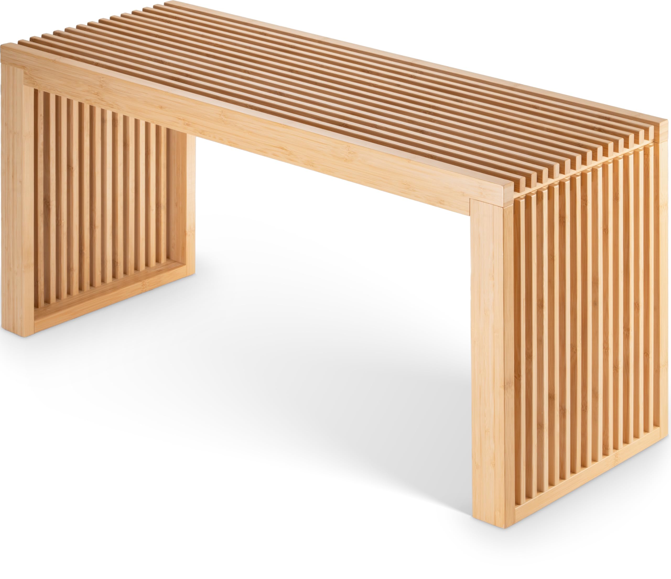 BAM BOO BOX Sitzbank aus Bambus – stabile Holzbank ohne Lehne für Flur, Bad, Küche, Esszimmer oder Schlafzimmer – kleine Sitzbank Holz 90x33x43 cm – bis 250 kg belastbar
