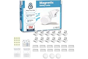BABY PROOF ME Pack of 12 Magnetic Cabinet Locks for Child Safety with 3 Keys, 3M Adhesive Easy Installation, Baby Proofing Magnetic Locks for Cabinets and Drawers(12 Locks + 3 Keys)