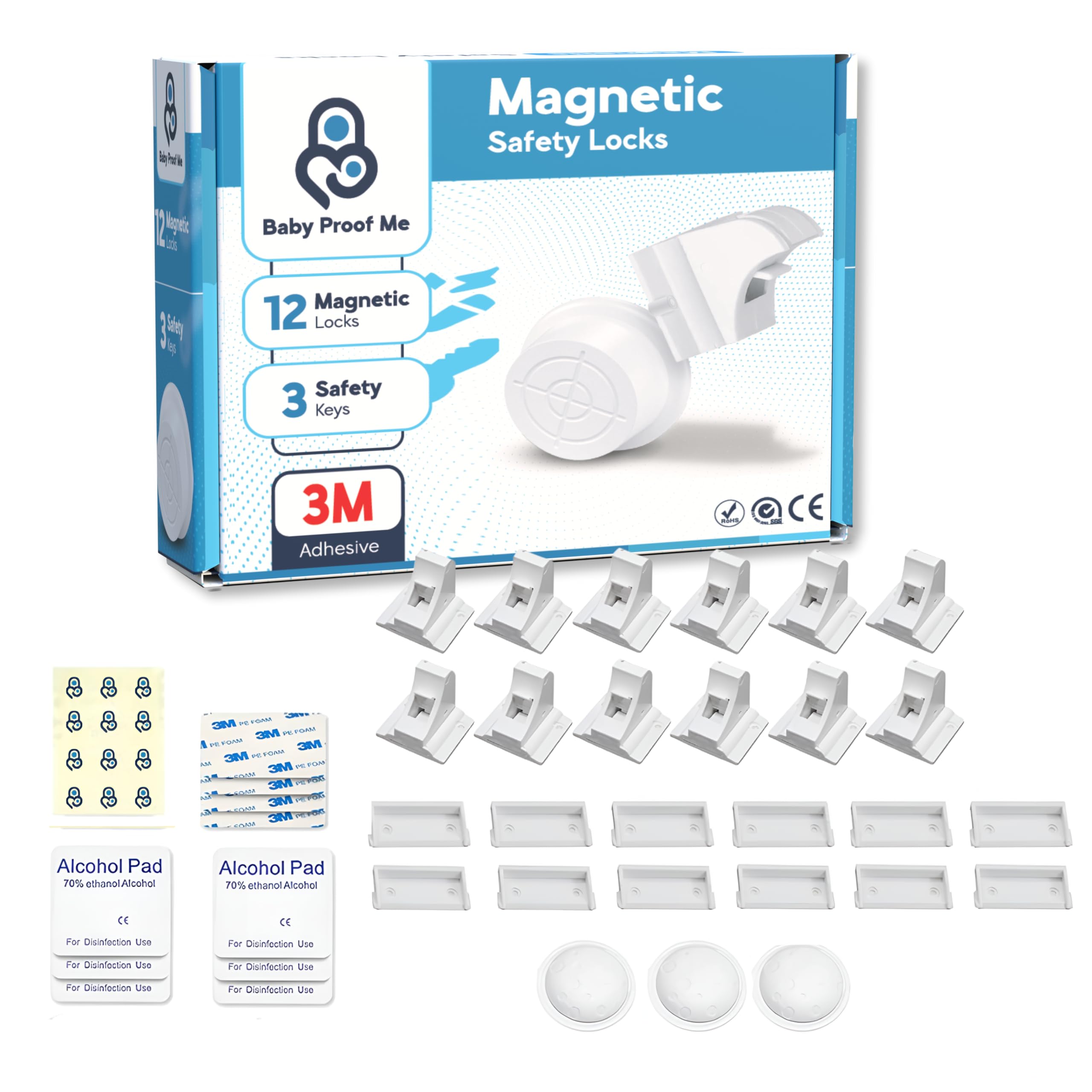 Photo 1 of BABY PROOF ME Pack of 12 Magnetic Cabinet Locks for Child Safety with 3 Keys, 3M Adhesive Easy Installation, Baby Proofing Magnetic Locks for Cabinets and Drawers(12 Locks + 3 Keys)