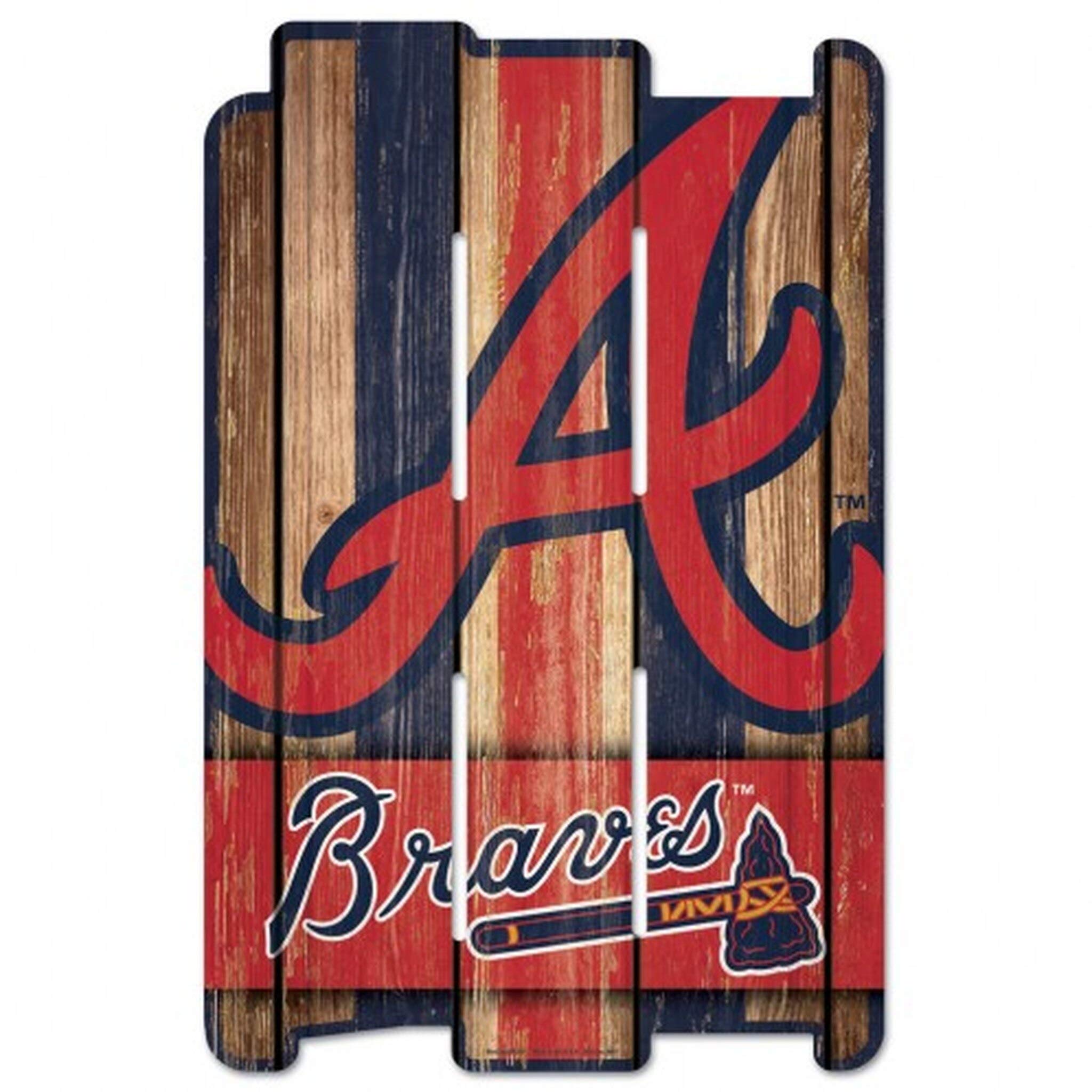 Wincraft MLB Atlanta Braves Wood Fence Sign, Black