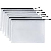 6 Pack Mesh Zipper Pouch Document Bag Waterproof Zip File Folders for School Office Supplies Travel Storage Bags (White)
