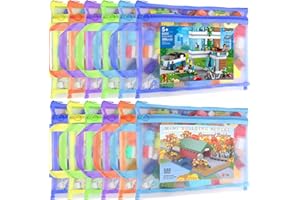 YOPCDJ 12 Pack Mesh Zipper Pouch Bags, Double-Layer Nylon Puzzle Bags, Breathable See Through Zipper Pouch with Handle for Classroom Organization and Storage, Board Game Storage