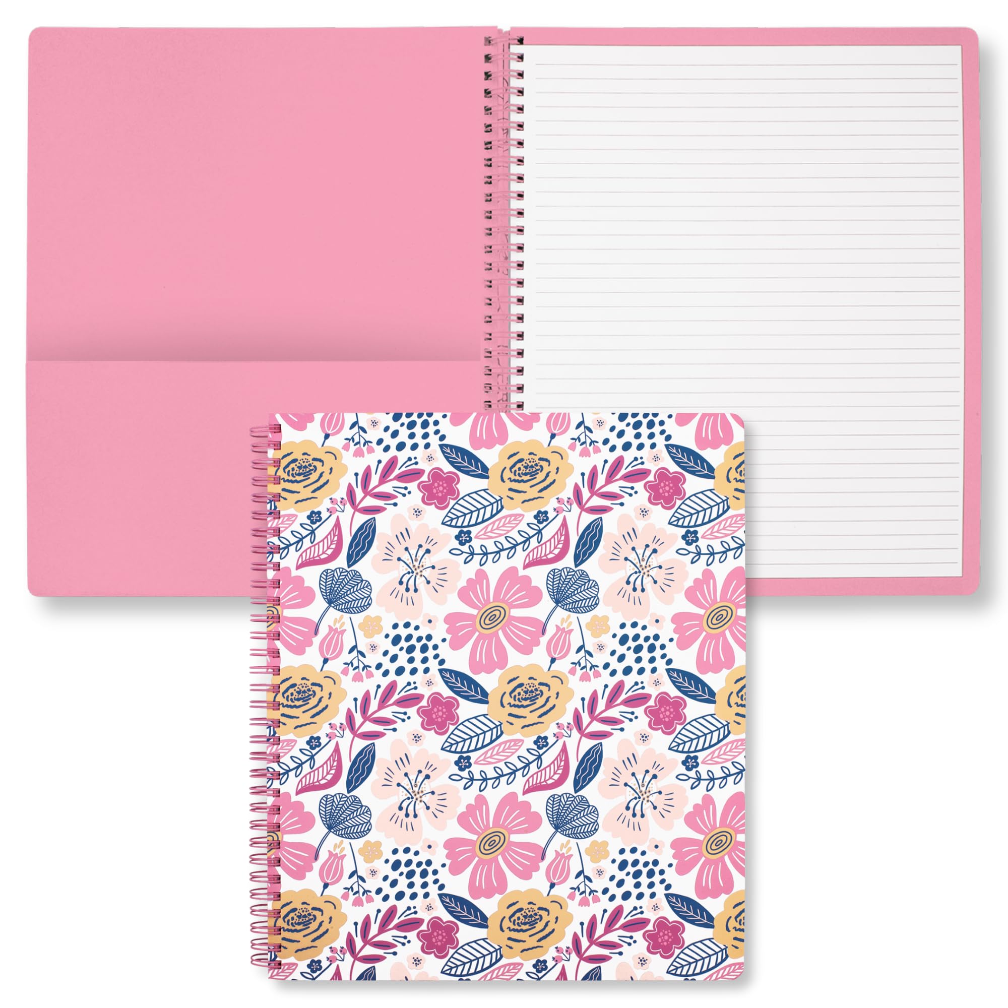 Steel Mill & Co Cute Large Spiral Notebook College Ruled, 11" x 9.5" with Durable Hardcover and 160 Lined Pages, Mosaic Floral — image 1