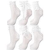 Fourluoo 6 Pairs Women's Ruffle Ankle Socks - Lace & Frilly Cute Breathable Thin Cool Casual Socks