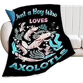 Just A Boy Axolotl Decor Throw Blanket - Super Warm Soft Plush Lightweight Fleece Flannel Blanket - Axolotl Gifts for Boys, Girls, Kids, Women, Adults - Winter Couch, Bed - 40"X50"