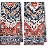 ArtisaEura Vintage Rust Boho Kitchen Towels Set of 2, Retro Oriental Traditional Dish Tea Towels for Kitchen Decor, Farmhouse Carpet Pattern Decorative Hand Towels for Bathroom Decor, 16x24 Inches