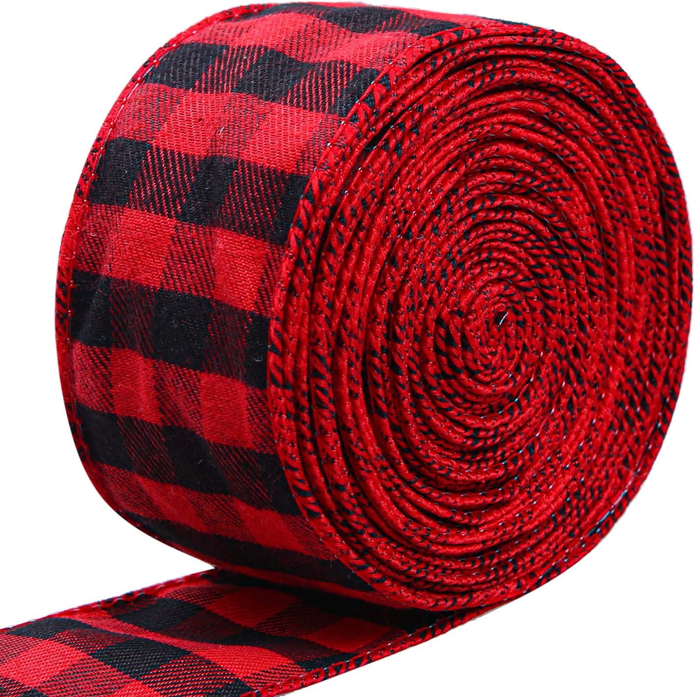 URATOT Red and Black Plaid Burlap Ribbon Christmas Wired