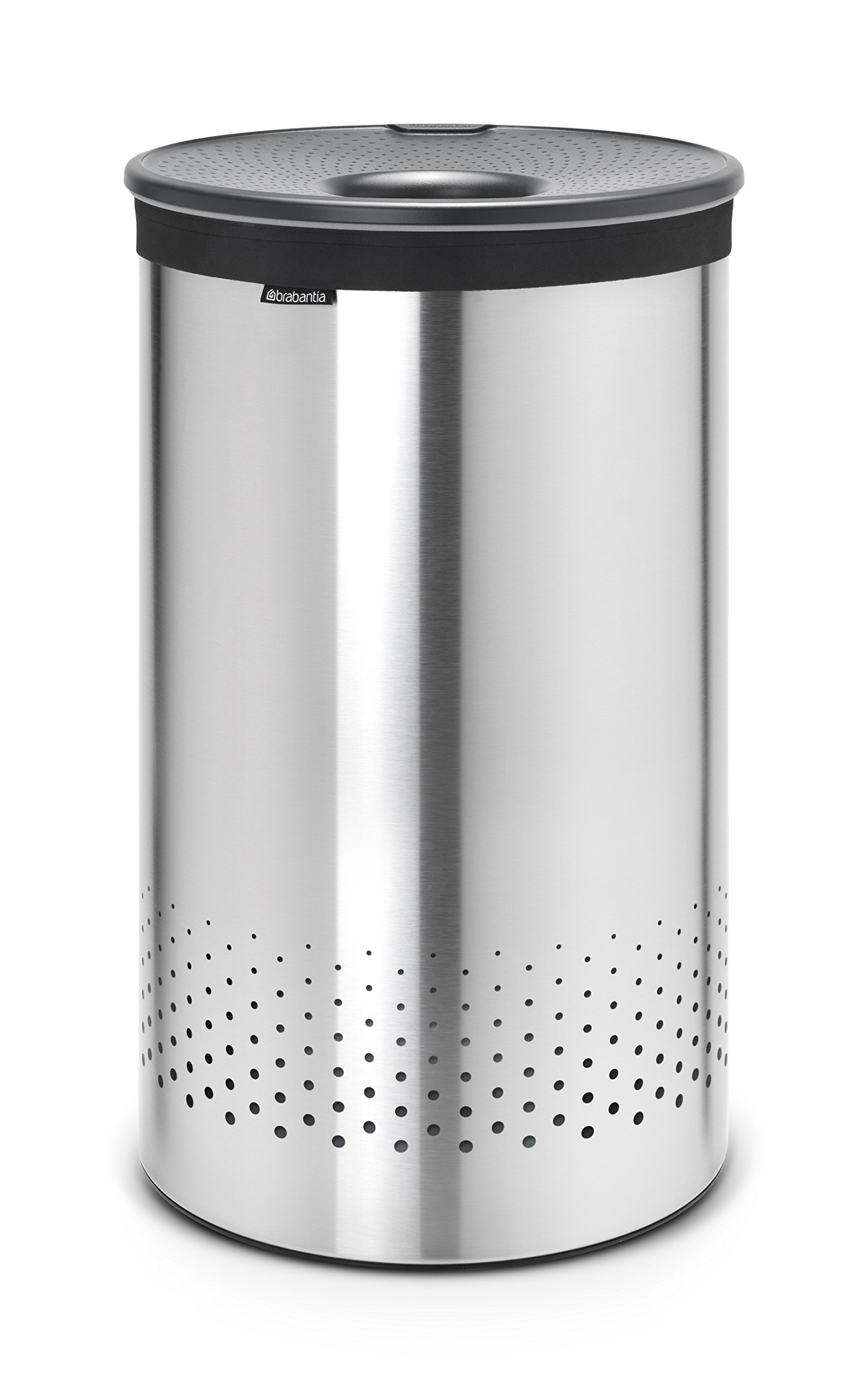 Brabantia - Laundry Bin - Handsfree Plastic Lid - Portable Laundry Bag Inside - Quick-drop Opening - Basket with Ventilation Holes - Non-Scratching Bottom - Corrosion Resistant - Matt Steel - 60L โ image 1