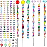 MAQUITA 212 Pcs DIY Fairy Wand Beaded Garden Stakes Kit, Fairy Wands Kit Colorful Garden Stake Beads with Crystal Diamond Top, Suitable for Different Holidays Decorative Outdoor Beadable Items