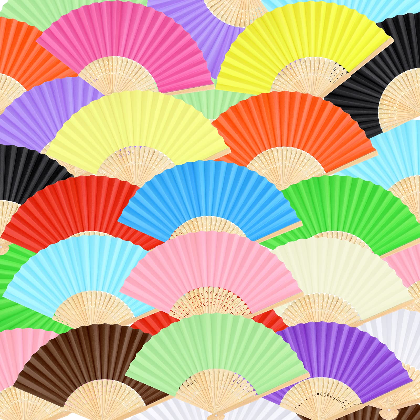 FEPITO 20 Pcs Handheld Paper Fan Paper Folding Fans with Bamboos for Wedding Gift, Party, Home, Multicolor — image 1