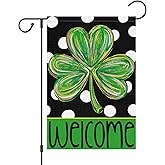Wodison St Patricks Day Shamrock Garden Flag 12×18 Inch Double Sided for Outside, Green Clover Polka Dots Welcome Holiday Small Burlap Flag Yard Outdoor Decoration