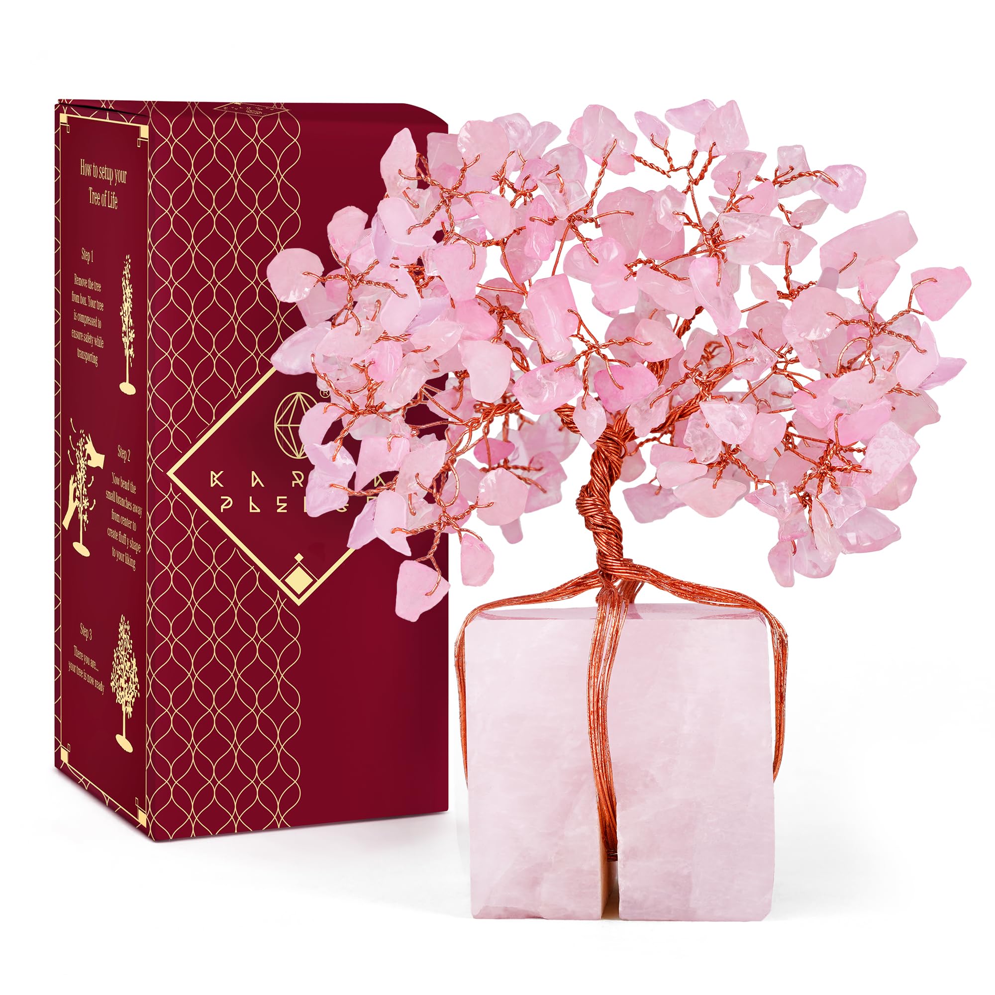 Rose Quartz Trees Gifts for Women, Mom, Sister, Unique Gifts for Her Birthday, Anniversary, 7 Chakra Healing Crystal and Stones for Positivity, Money, Good Luck, Tree of Life Home and Office Decor Image