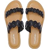 mazeskin Women's Memory Foam Two Braid Band Comfortable Summer Straps Flat Slide Sandals