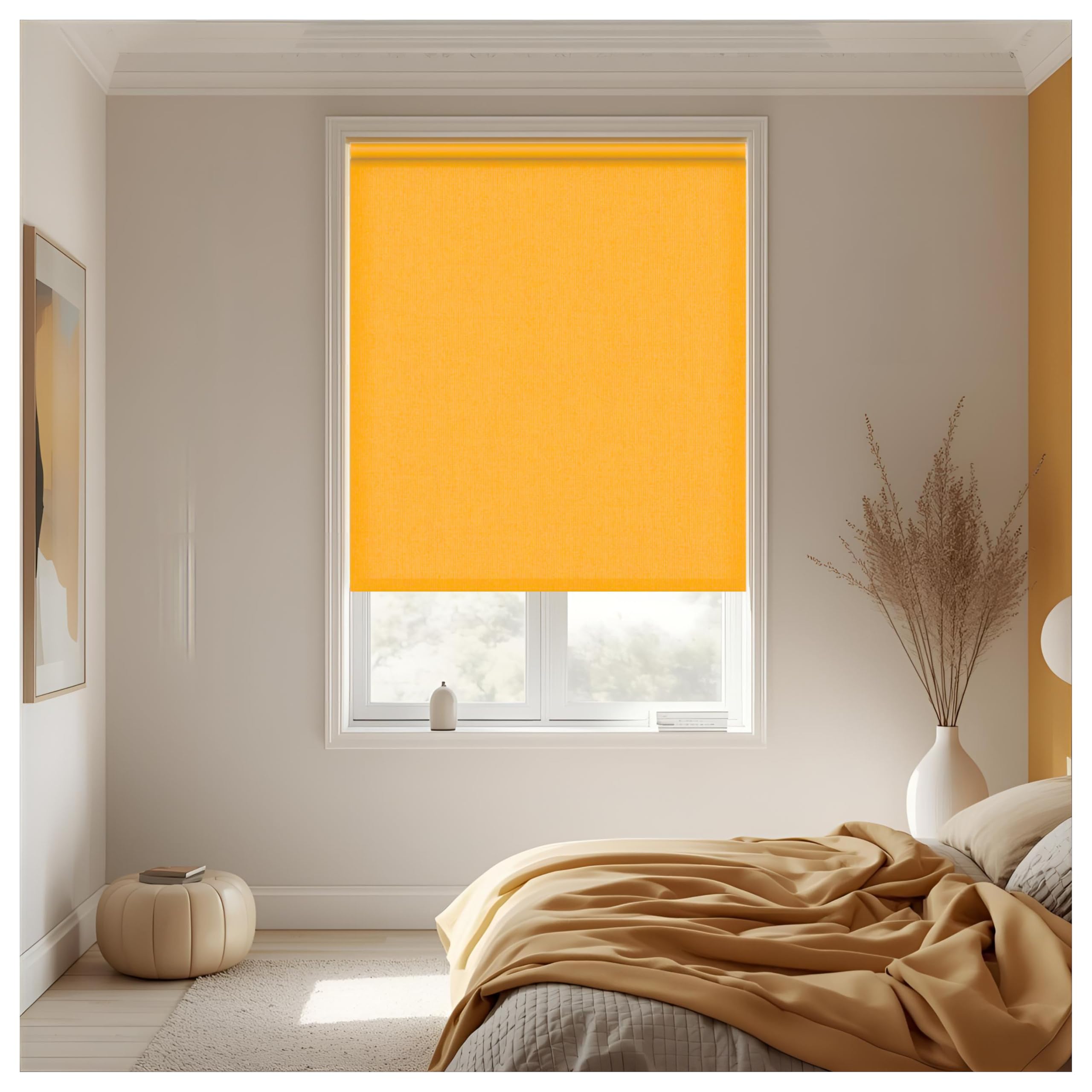 Thermal Insulated Blackout Fabric Roller Blinds, Easy Fit Room Darkening Shades Fittings Included Ochre (Width 120cm x Length 165cm, Blackout, Ochre) (BK004) — image 1