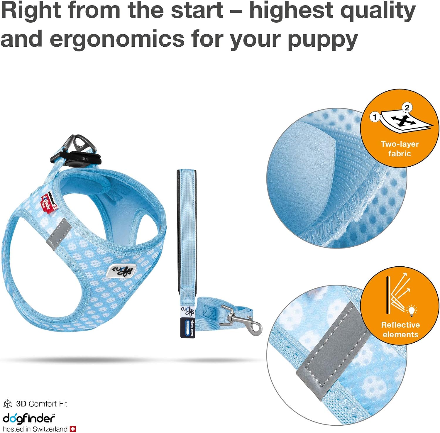 Vest Air-Mesh Skyblue-Circles M & Leash L, M/L - Image 4