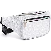 Holographic 80s 90S Rave White Gravel Fanny Pack for festival women, Girl Cute Fashion Waist Bag Belt Bags-White Gravel