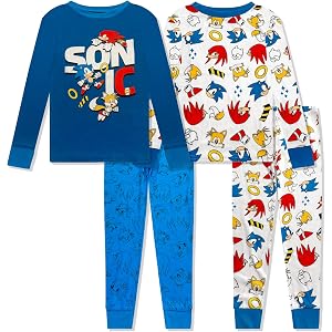 Sonic The Hedgehog 4 Piece Pajama Set - Toddler Boys PJ Set with Long Sleeve Shirt & Pants - Sleepwear Set - Official License