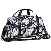 Kinmac Travel Duffel Bag For Women,Sports Gym Yoga Duffel Bag Weekender Overnight Totes Bag with Shoes and Wet Compartment (White Rose)