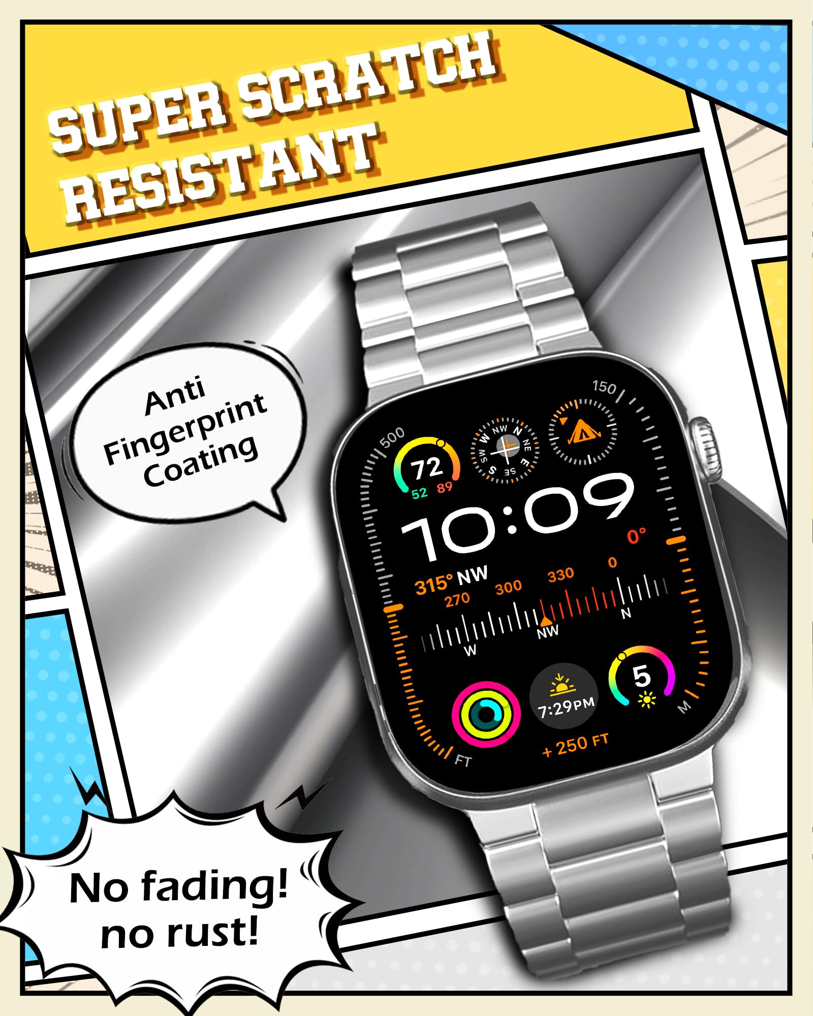 AOKOOR Metal Band Compatible with Apple Watch Band 49/46/45/44/42mm for Men and Women Tool-Free Quick-Adjust Stainless Steel Band for iWatch Ultra 2 SE Ultra Series 10 9 8 7 6 5 4 3 2 1 (Silver)