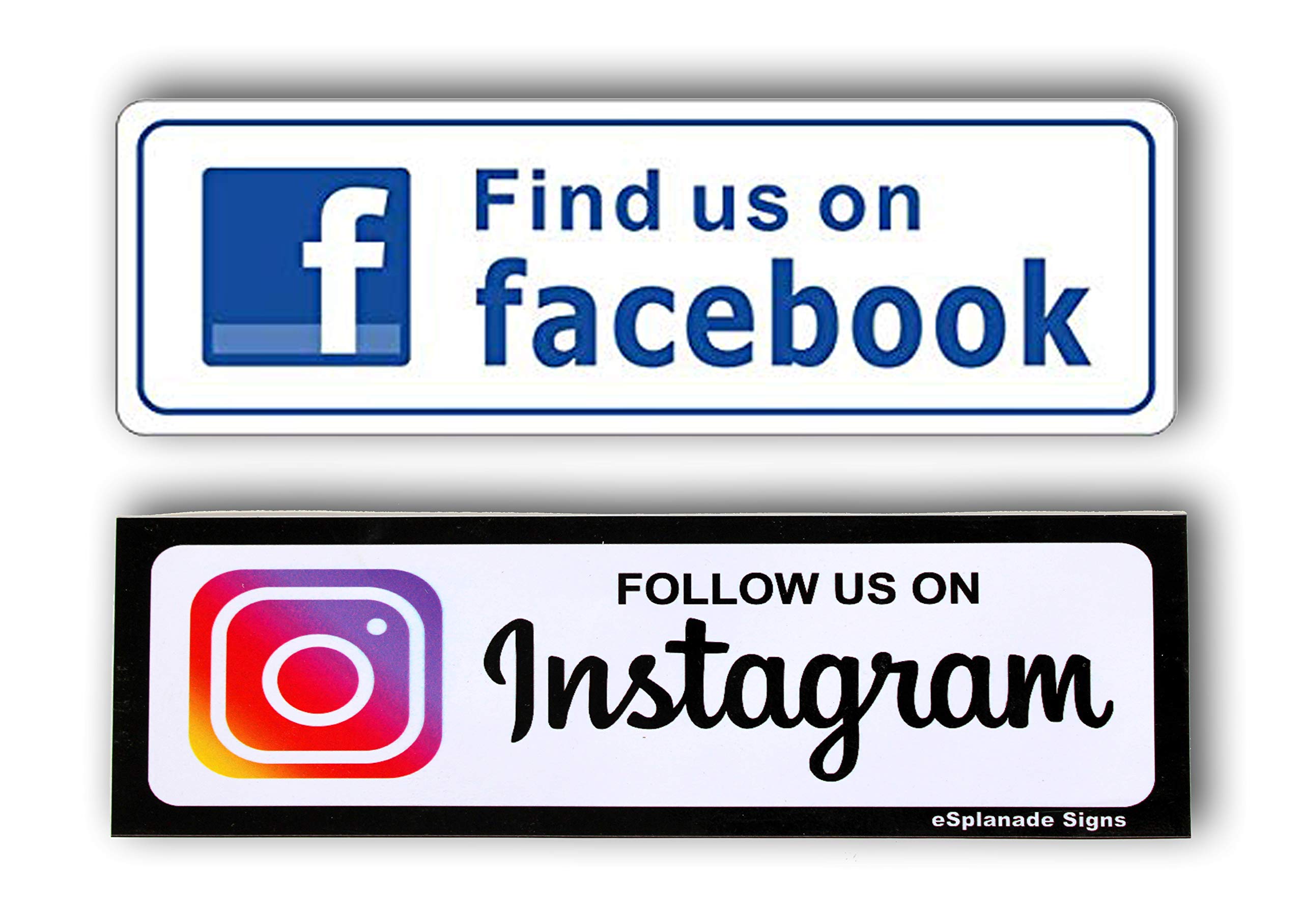 eSplanade Follow Us on Instagram and Facebook Sign Sticker Decal - Easy to Mount Weather Resistant Long Lasting Ink