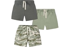AIUI-HARNSBORN Toddler Boys 3 Pack Pull-on Knit Shorts, Solid Color Soft Sweat Shorts with Drawstring
