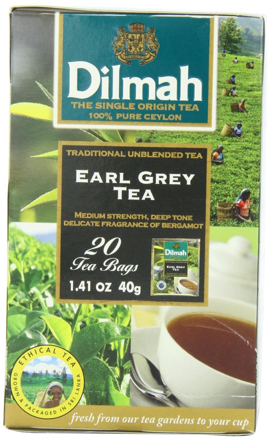 Dilmah Tea, Earl Grey Tea, 20Count Foil Wrapped Tea Bags