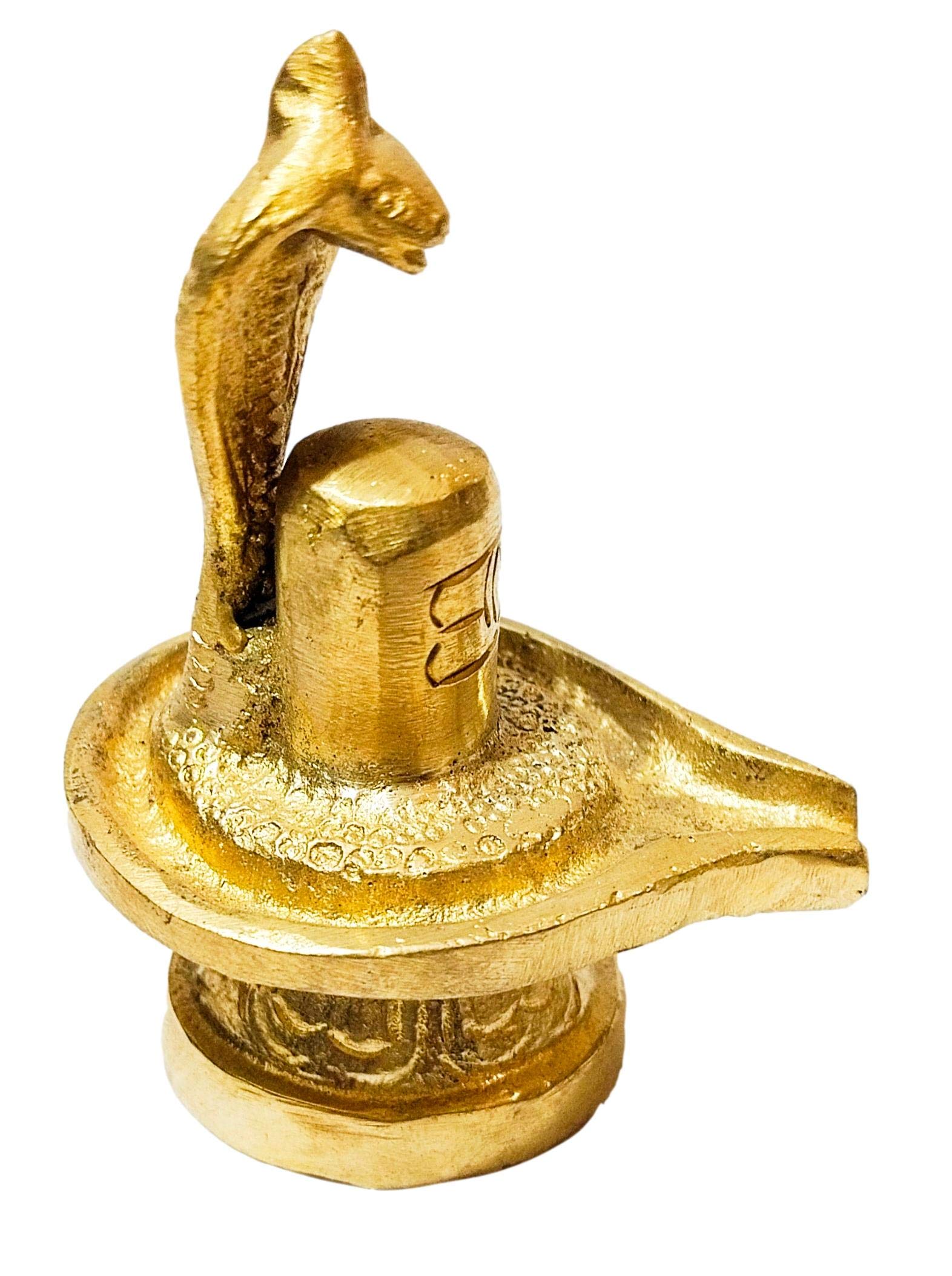 athizay brass Shiva lingam Statue with snake 6 cm small size for Home & Office Puja Room shivling statues Idol brass metal gold finish