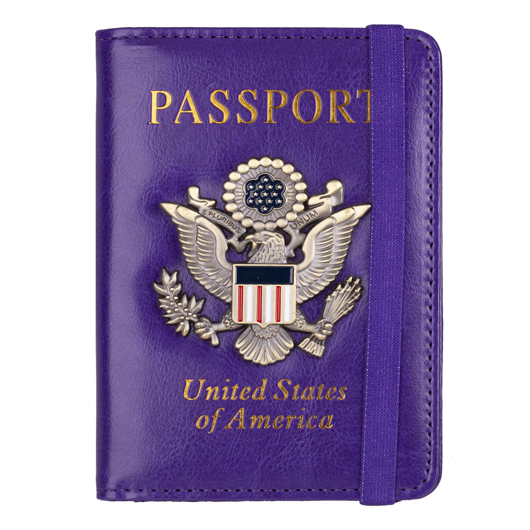 Photo 1 of TOURSUIT RFID Blocking Passport Holder for Women Men, Leather Passport Travel Wallet with Metal 3D Metal Badge, Travel Document Holder Cover Accessories (Purple)