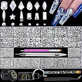 DZHILHMX Nail Rhinestones - 4300pcs Mine Silver, Multiple Shape Gems, Flat Back Rhinestones, with Kit and Glue Gel, for Nail Art