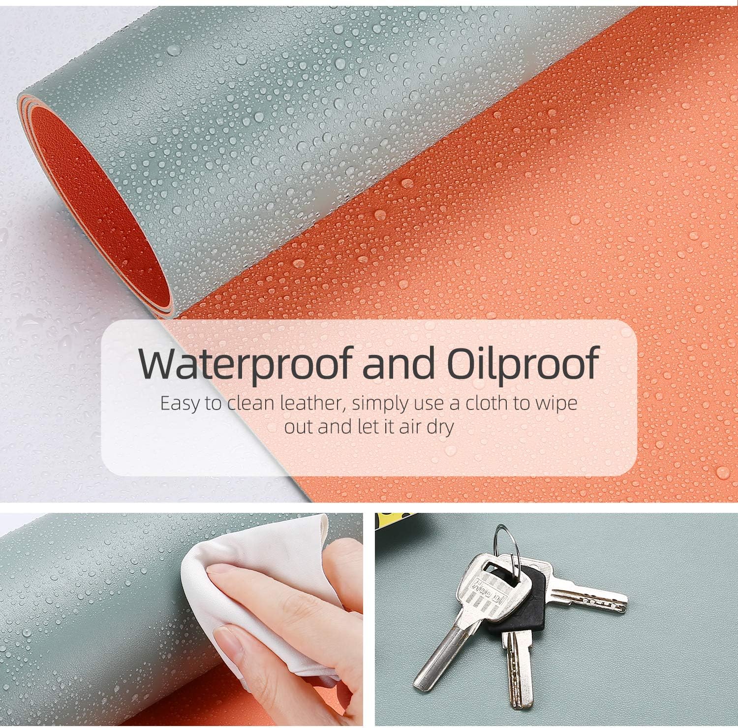 YSAGi Multifunctional Office Desk Pad, Ultra Thin Waterproof PU Leather Mouse Pad, Dual Use Desk Writing Mat for Office/Home (23.6" x 13.7", Glaucous Green+Orange) : Office Products