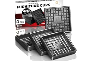 DELFORI 4pcs Non Slip Furniture Pads - Furniture Cups to Prevent Sliding for Couch, Bed, Chair - Premium 4x4 Anti Skid Stoppers for Hardwood, Tile Floors - Perfect Coasters That Fit Any Feet Shape (Black)