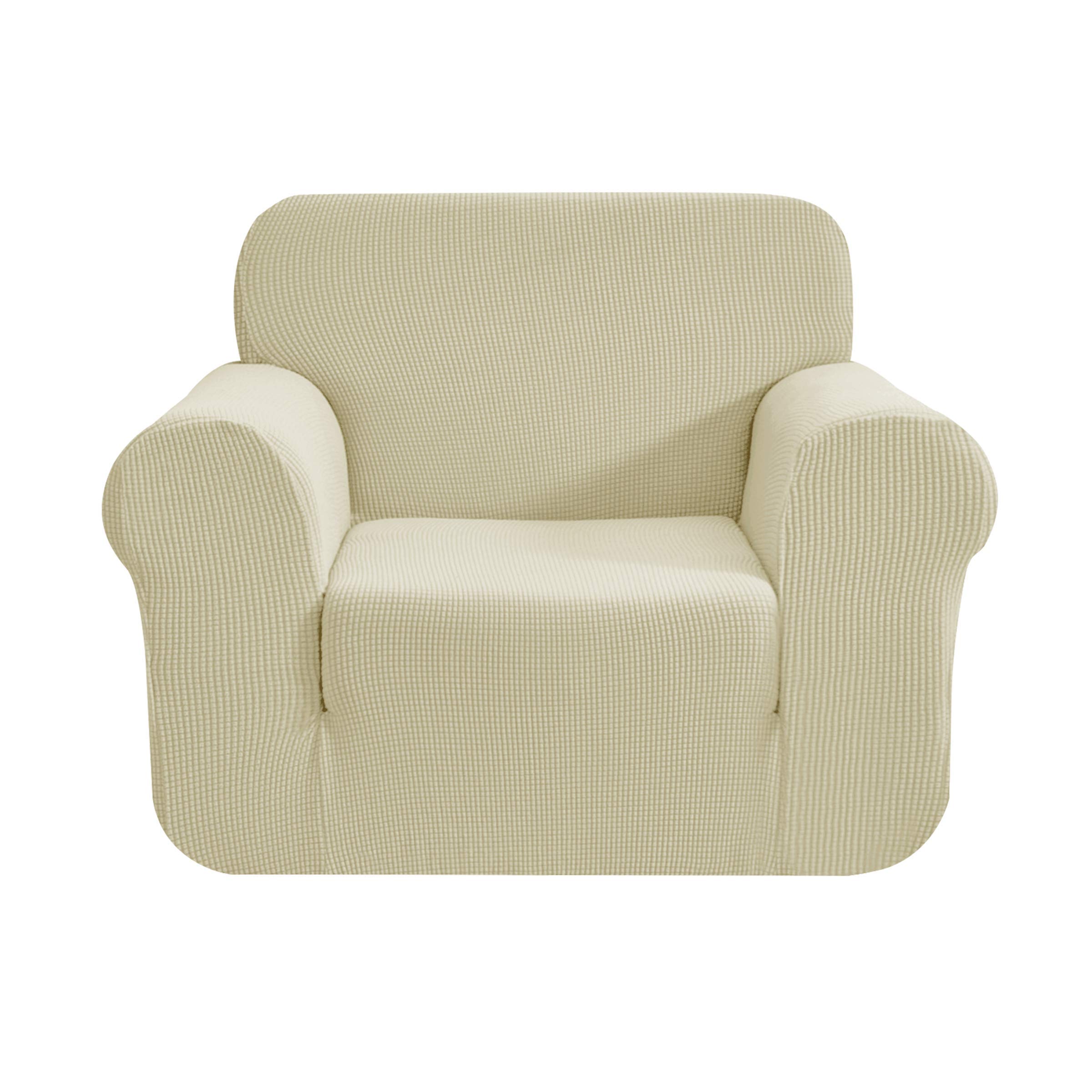 CHUN YI 1-Piece High Stretch Sofa Cover Jacquard Fabric, Anti-Slip Easy Fitted Washable Sofa Slipcover, Furniture Protector for Armchair Sofa (Chair, Ivory White)