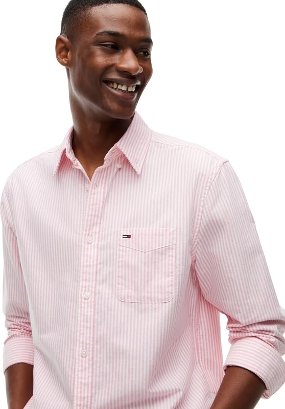Chemise L/S pour Homme, Rose (Rayures Roses d'alerte), XL