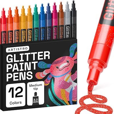 ARTISTRO Glitter Paint Pens 12 Count 3.0mm Tip Rock Stone Glass Wood