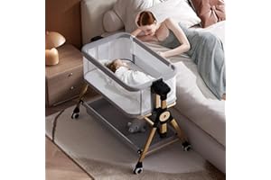 kingobabys 3 in 1 Baby Bassinet,Bedside/Rocking Bassinet for Baby,Bedside Crib with Lockable Wheels,Waterproof Mattress,Adjus