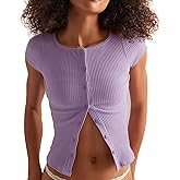 Womens Ribbed Short Sleeve Sweater Cardigan Button Down Shirts Cardigan Blouses for Women Dressy Casual Wear