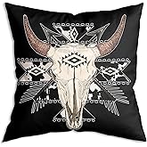 ZNGFON Boho Cow Aztec Western Bull Skull Throw Pillow Covers case 18x18,Boho Cow Aztec Western Decor(Black)