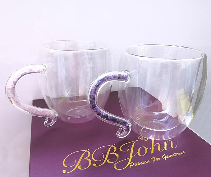 Natural Gemstone Tea Cups With Rose Quartz And Amethyst Crystal Chips