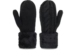 Eohak Winter Warm Mittens for Women - Knit Gloves Soft Wool Thick Fleece Lining Mittens