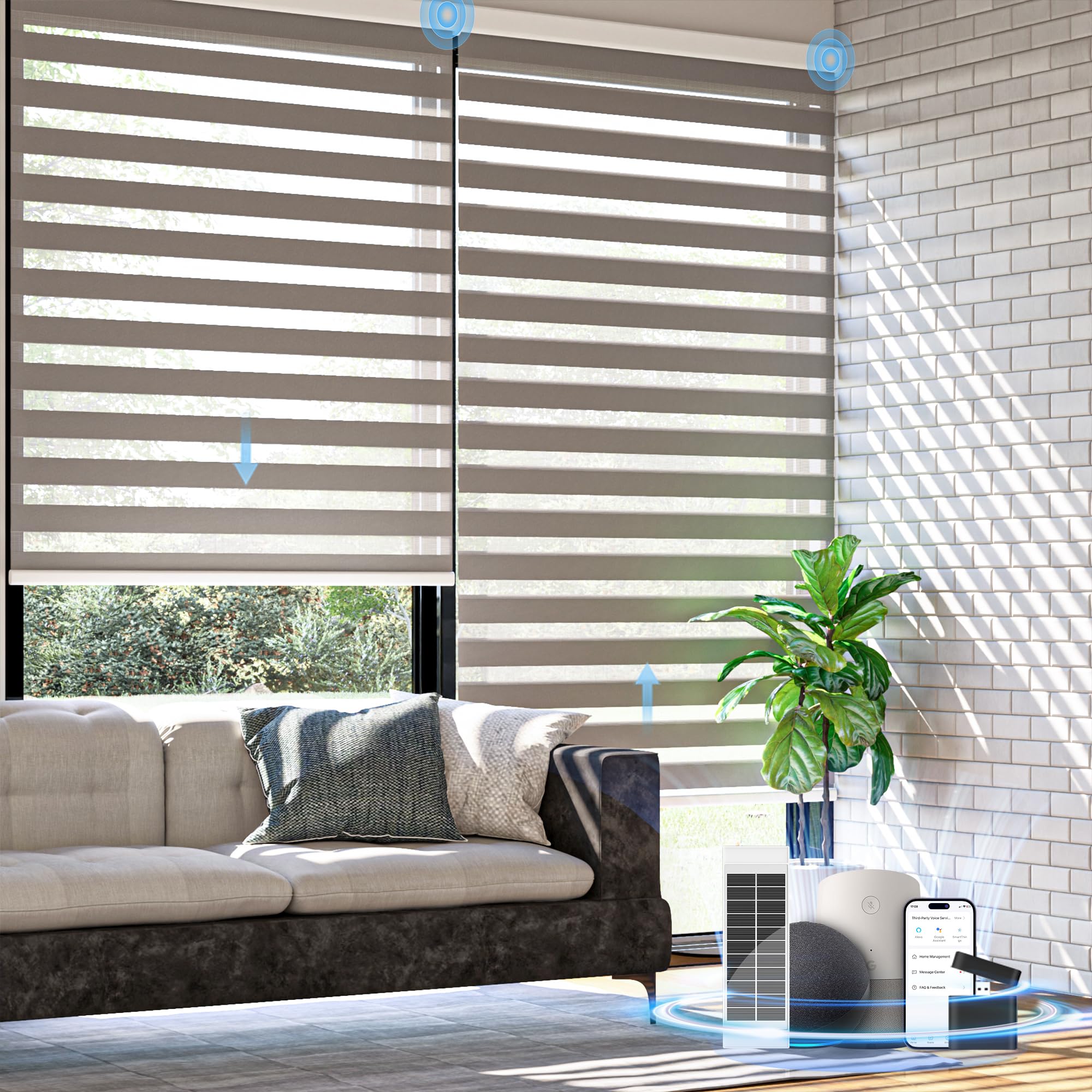 DONGFXK Motorized Zebra Blinds with Remote Control,Solar Powered