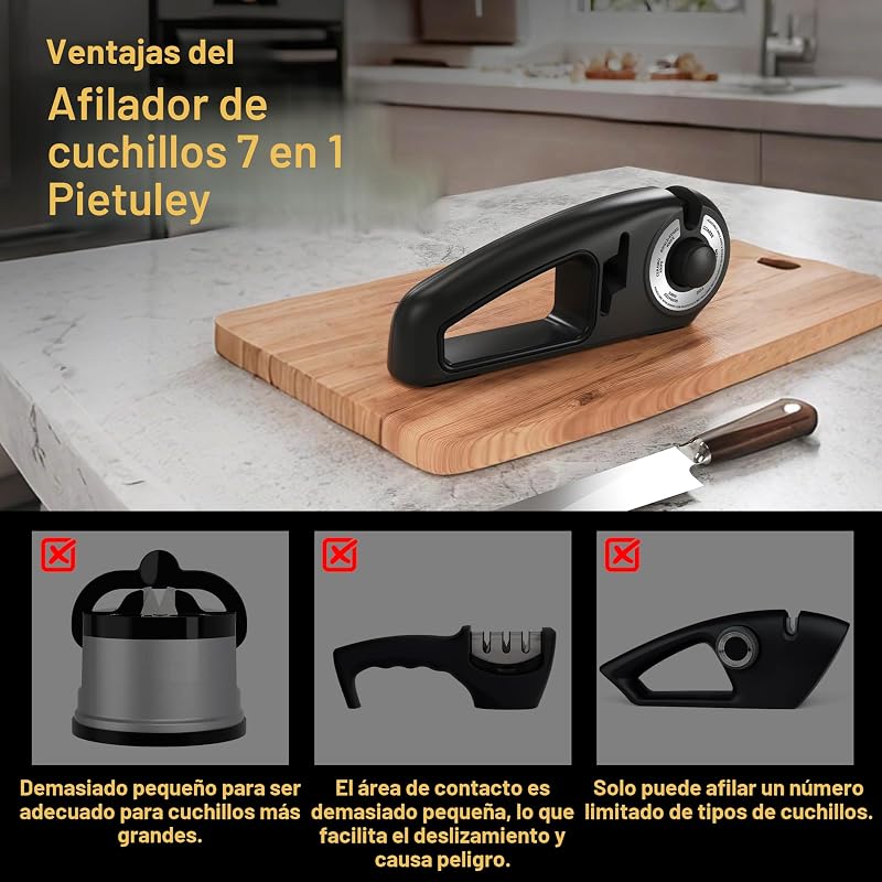 7 en 1 Afilador de Cuchillos Profesional , Knife Sharpener Afilador de Facas Manual para Cuchillos de Trinchar, de Sierra, Afilado de Cuchillas y Tijeras de Cerámica (Negro)