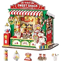Rolife DIY Miniature House Kit Christmas Candy Stand Xmas Holiday Village Dollhouse, 170PCS Mini House Building Set Decor for