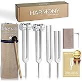 Tuning Forks for Healing Set (128Hz, 136.1Hz, 256Hz, 384Hz) - Weighted & Unweighted Tuning Forks with a Rubber Mallet - Chakr