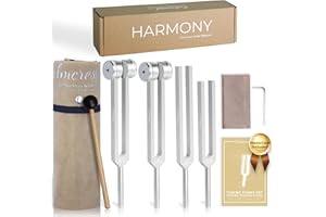CALMCREST Tuning Forks for Healing Set (128Hz, 136.1Hz, 256Hz, 384Hz) - Weighted & Unweighted Tuning Forks with a Rubber Mallet - Chakra Sound Therapy Instruments with a Bag, Healing Gifts for Women & Men (10)
