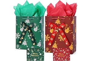 JMANNI Christmas Gift Bags, Christmas Bags with Tissue Paper, 2 Styles christmas bags for gifts, Small Gift Bags With Christmas bells, Xmas Paper Bags, Gifts Wrapping, Party Favors Holiday Gift Bags